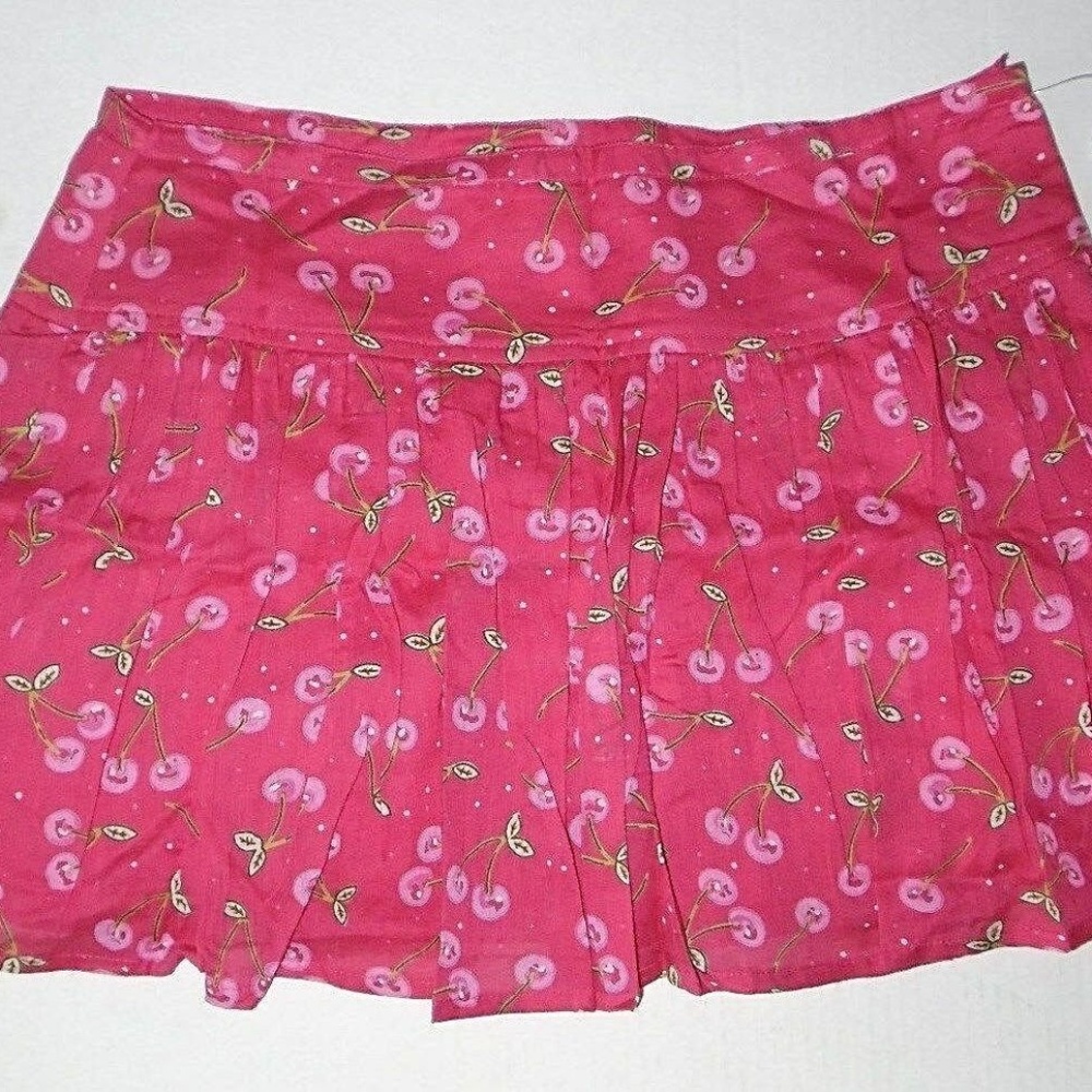 Pink Cherry Print Lined Summer Fun Mini Skirt